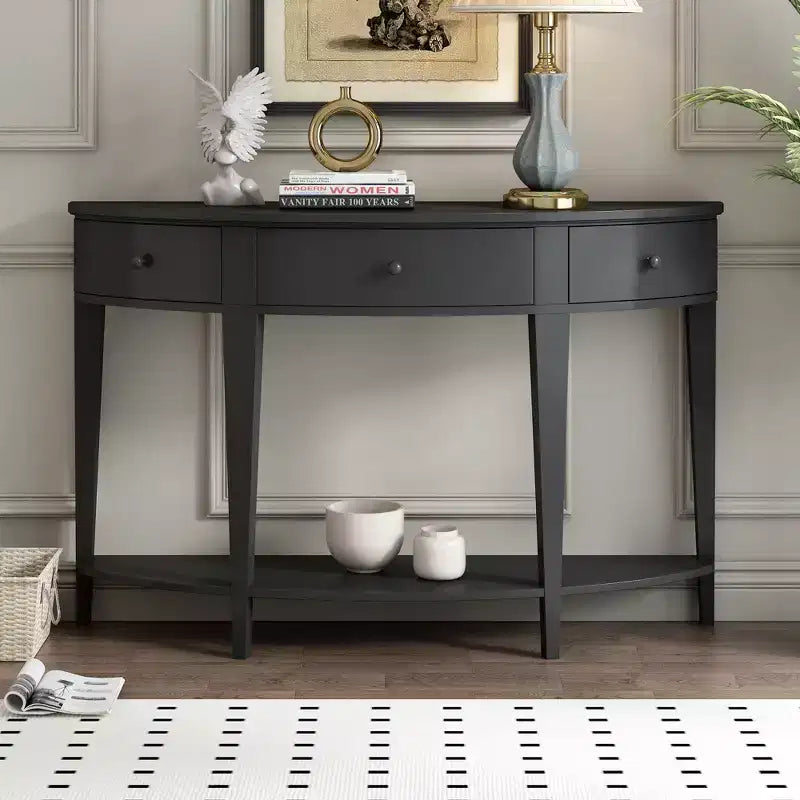 Consolle Curva Moderna con 3 Cassetti e Ripiano Inferiore