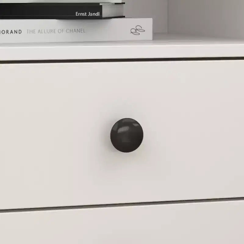 Comodino bianco con 2 cassetti e ripiano aperto