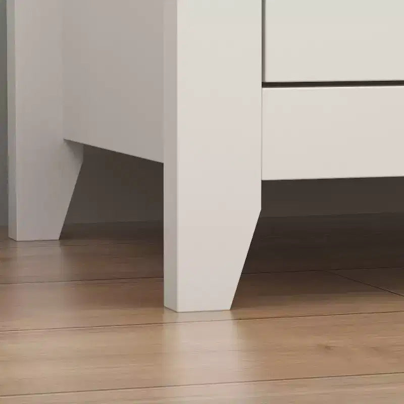 Comodino bianco con 2 cassetti e ripiano aperto