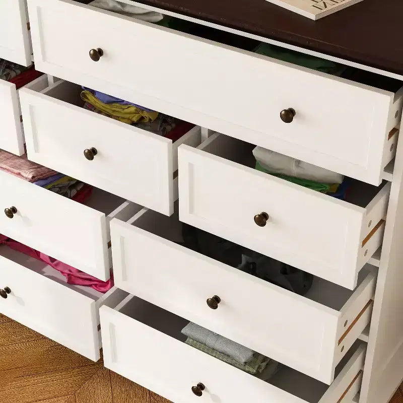 Cassettiera orizzontale a 12 cassetti con piano color rovere