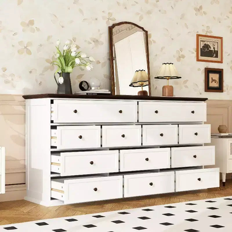 Cassettiera orizzontale a 12 cassetti con piano color rovere