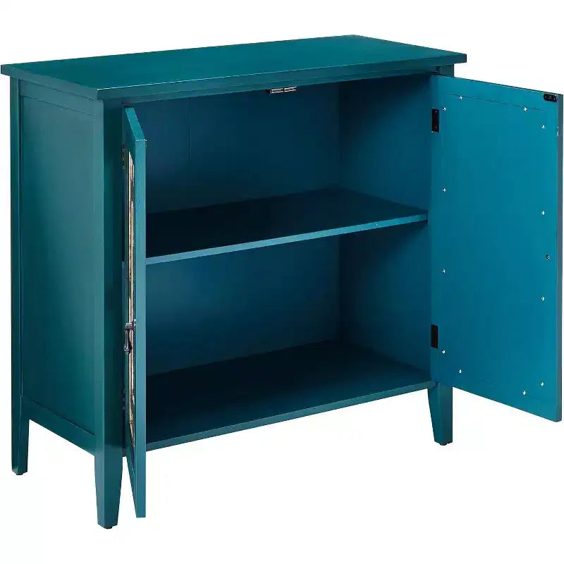 Credenza a buffet antica in legno blu con ante a specchio