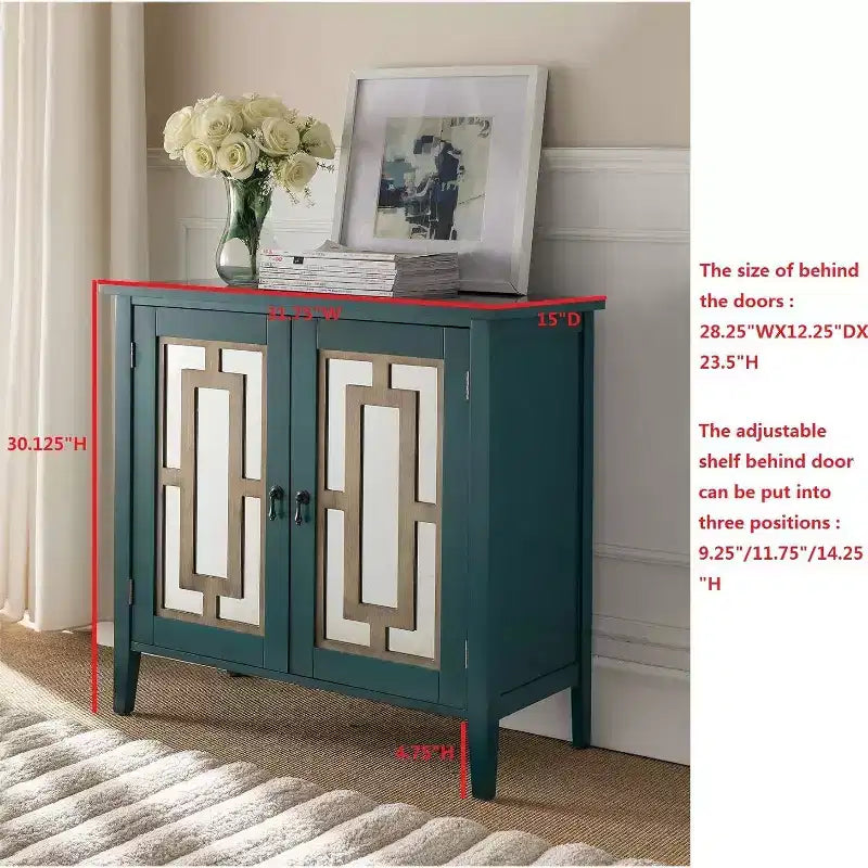 Credenza a buffet antica in legno blu con ante a specchio
