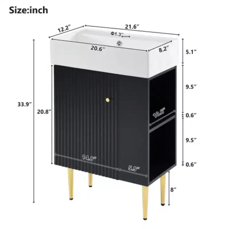 Mobile bagno da 55 cm con lavabo in ceramica e mobiletto contenitore