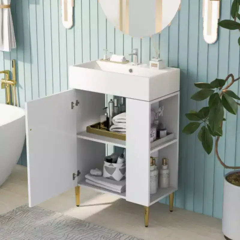 Mobile bagno da 55 cm con lavabo in ceramica e mobiletto contenitore