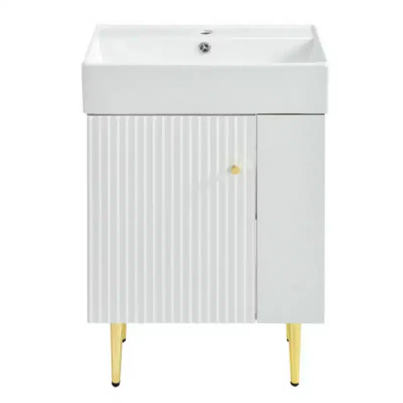 Mobile bagno da 55 cm con lavabo in ceramica e mobiletto contenitore