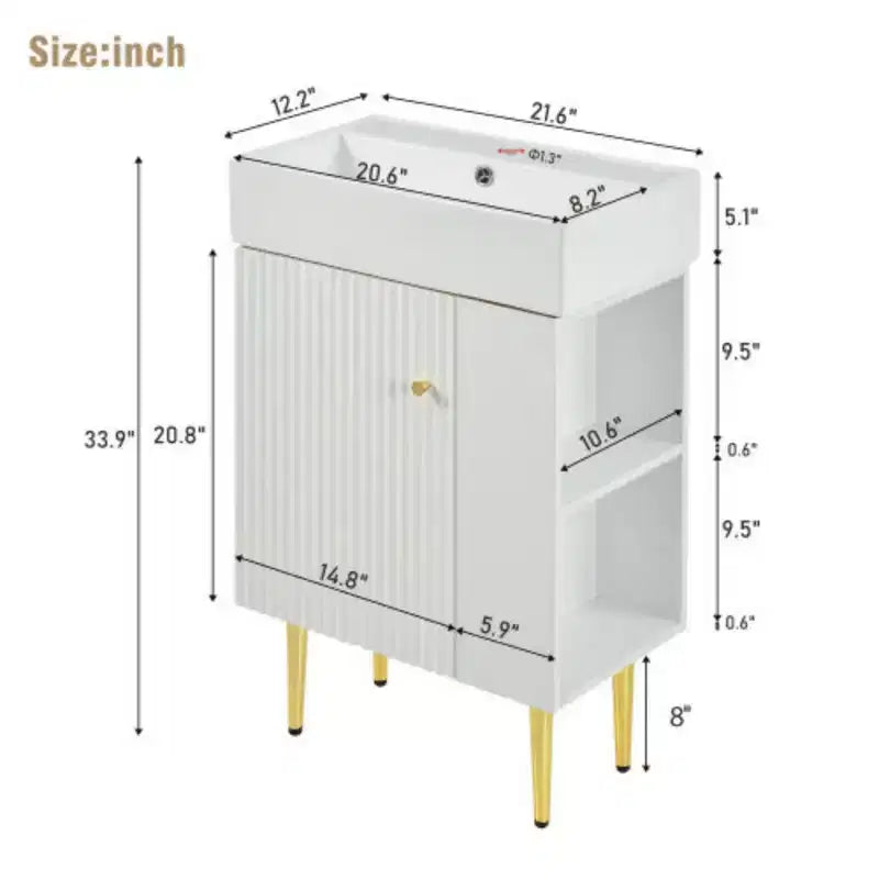 Mobile bagno da 55 cm con lavabo in ceramica e mobiletto contenitore