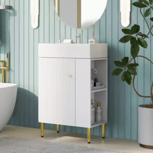 21.6 white Bathroom vanity, Combo Cabinet, Bathroom Storage Cabinet, Single Ceramic Sink, Right side storage