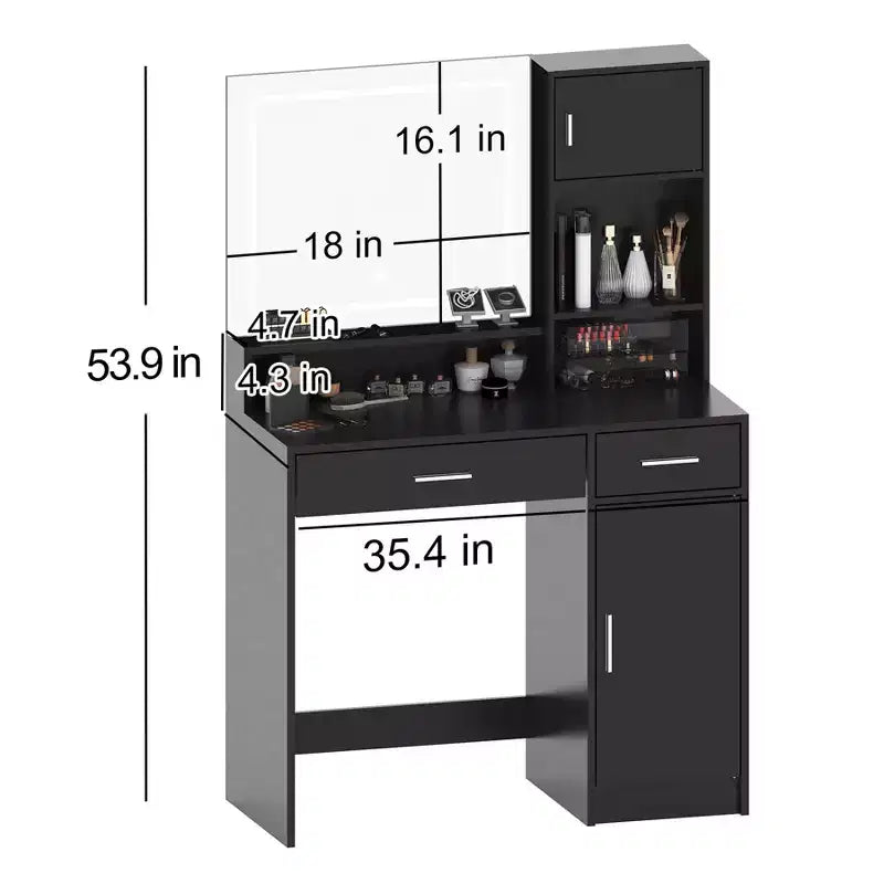 Toeletta con Specchio LED e Cassetti – L 90 cm