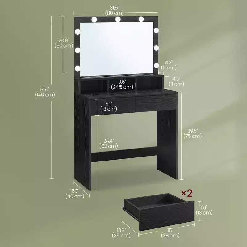 Toeletta con Specchio Illuminato e Contenitore