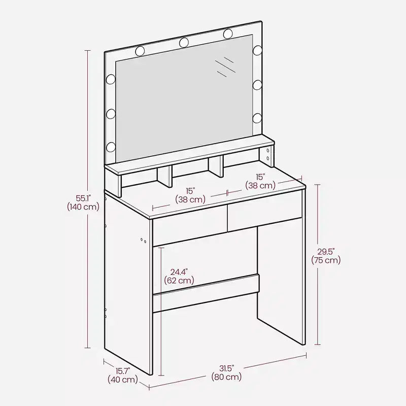 Toeletta con Specchio Illuminato e Contenitore