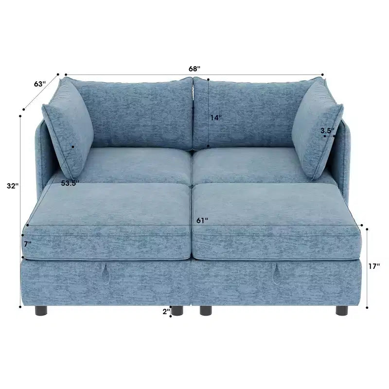 Divanetto modulare con due pouf contenitore