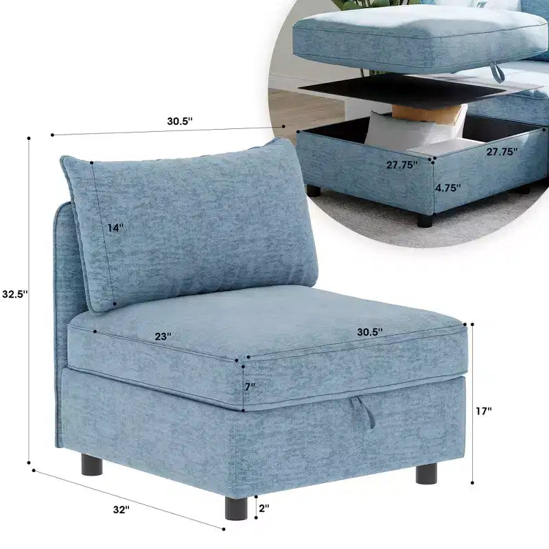 Divanetto modulare con due pouf contenitore