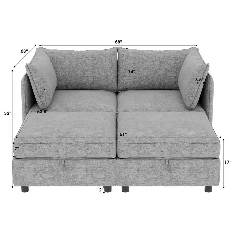Divanetto modulare con due pouf contenitore
