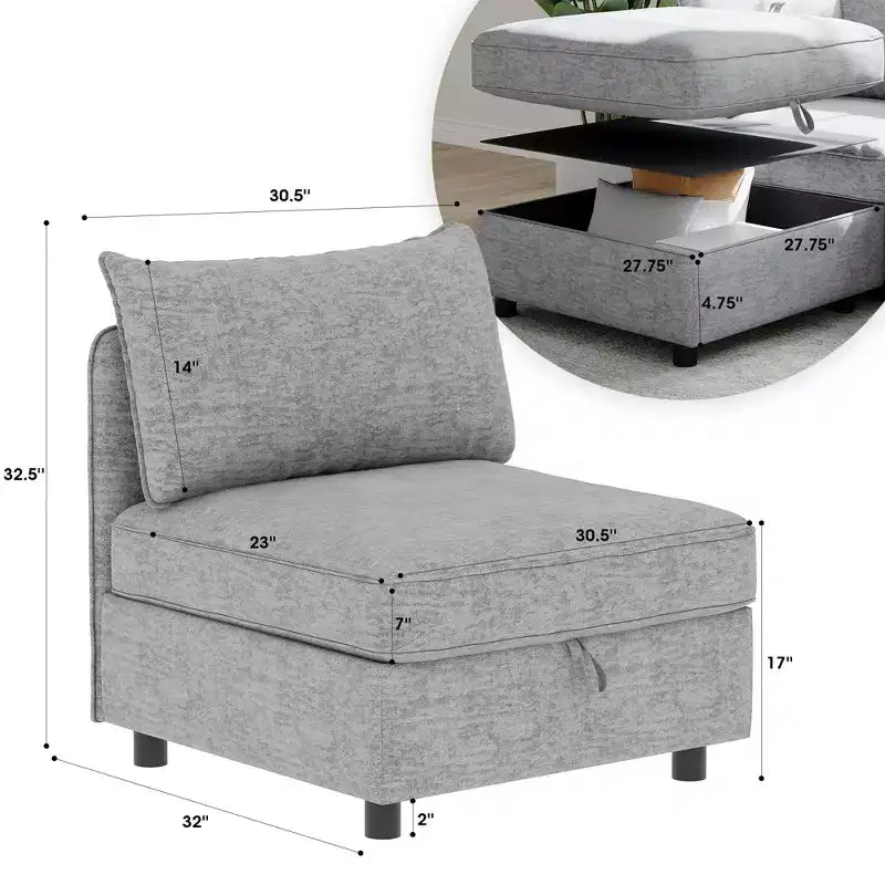 Divanetto modulare con due pouf contenitore