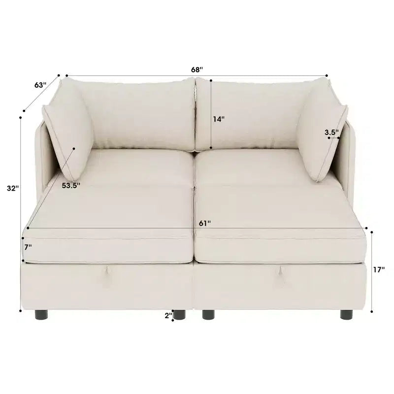 Divanetto modulare con due pouf contenitore