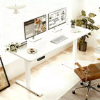 Scrivania Regolabile in Altezza con Piano in Legno Bianco – 140 x 60 cm