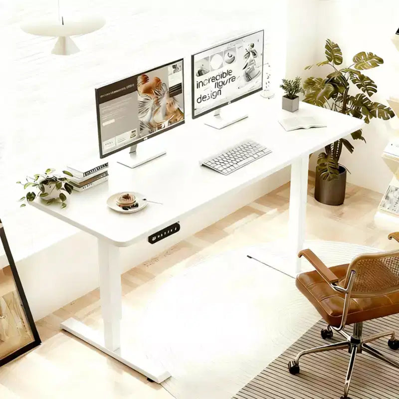 Scrivania Regolabile in Altezza con Piano in Legno Bianco – 140 x 60 cm