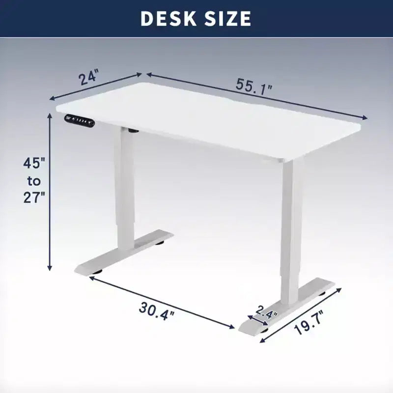 Scrivania Regolabile in Altezza con Piano in Legno Bianco – 140 x 60 cm