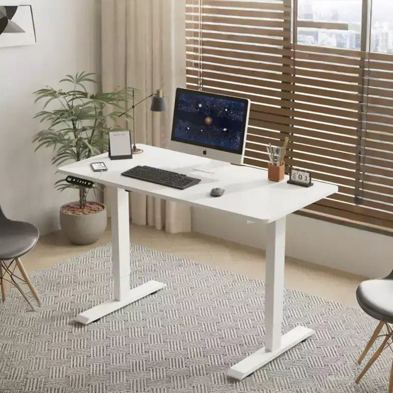 Scrivania Regolabile in Altezza con Piano in Legno Bianco – 140 x 60 cm