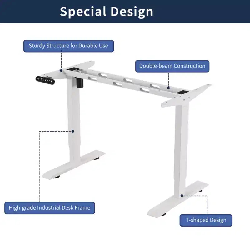 Scrivania Regolabile in Altezza con Piano in Legno Bianco – 140 x 60 cm