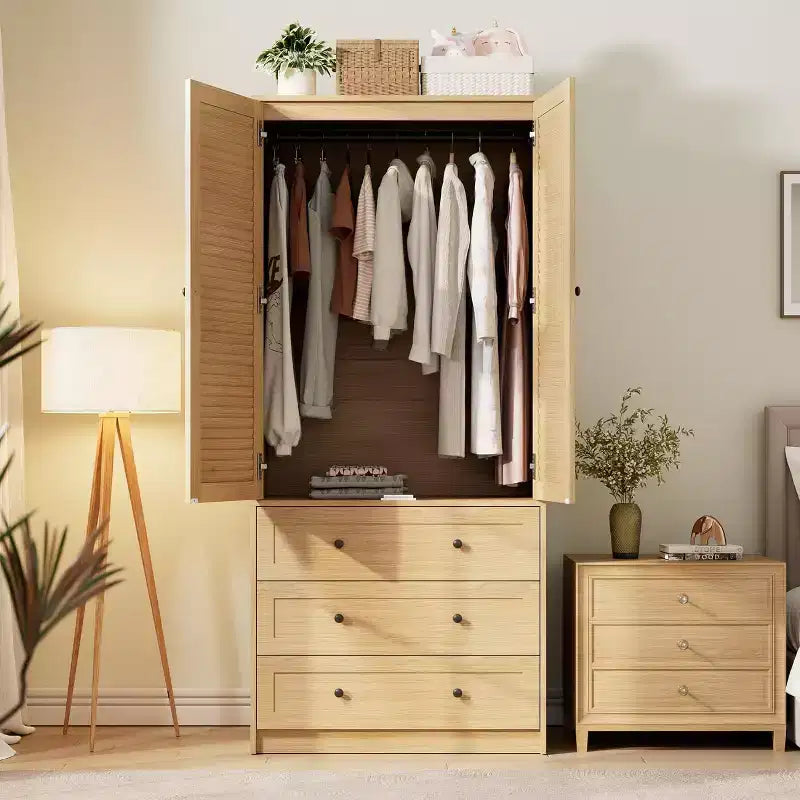 Armadio con ante a persiana e 3 cassetti – Finitura teak