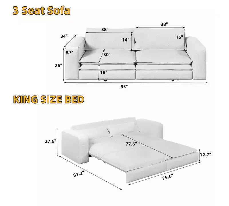 Divano Letto King Estraibile da 93" – Divano Convertibile 3 in 1 con Cuscini Lombari
