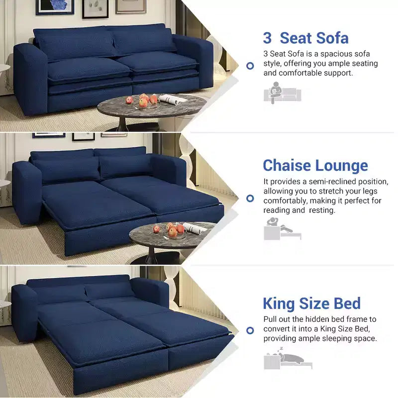 Divano Letto King Estraibile da 93" – Divano Convertibile 3 in 1 con Cuscini Lombari