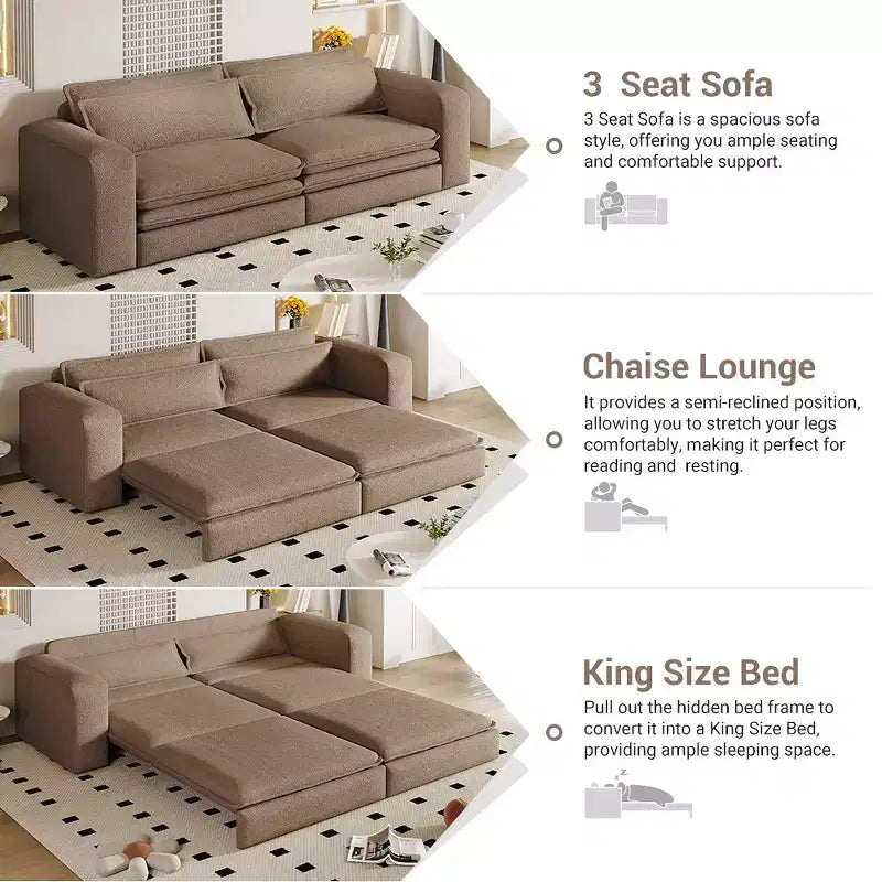 Divano Letto King Estraibile da 93" – Divano Convertibile 3 in 1 con Cuscini Lombari
