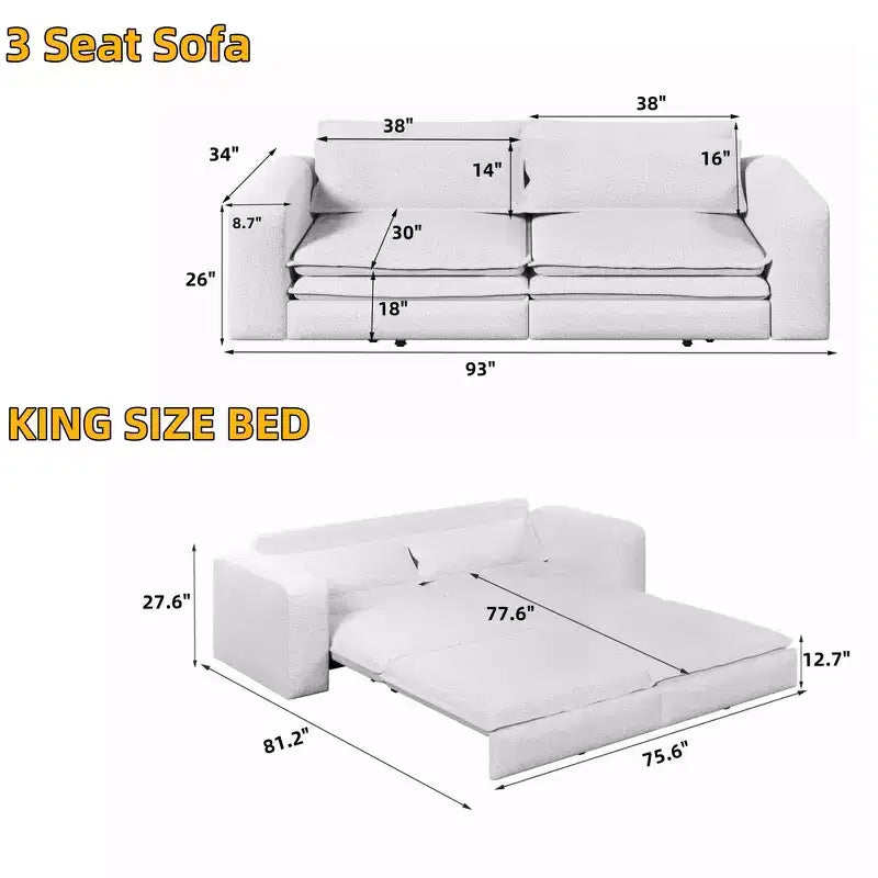 Divano Letto King Estraibile da 93" – Divano Convertibile 3 in 1 con Cuscini Lombari