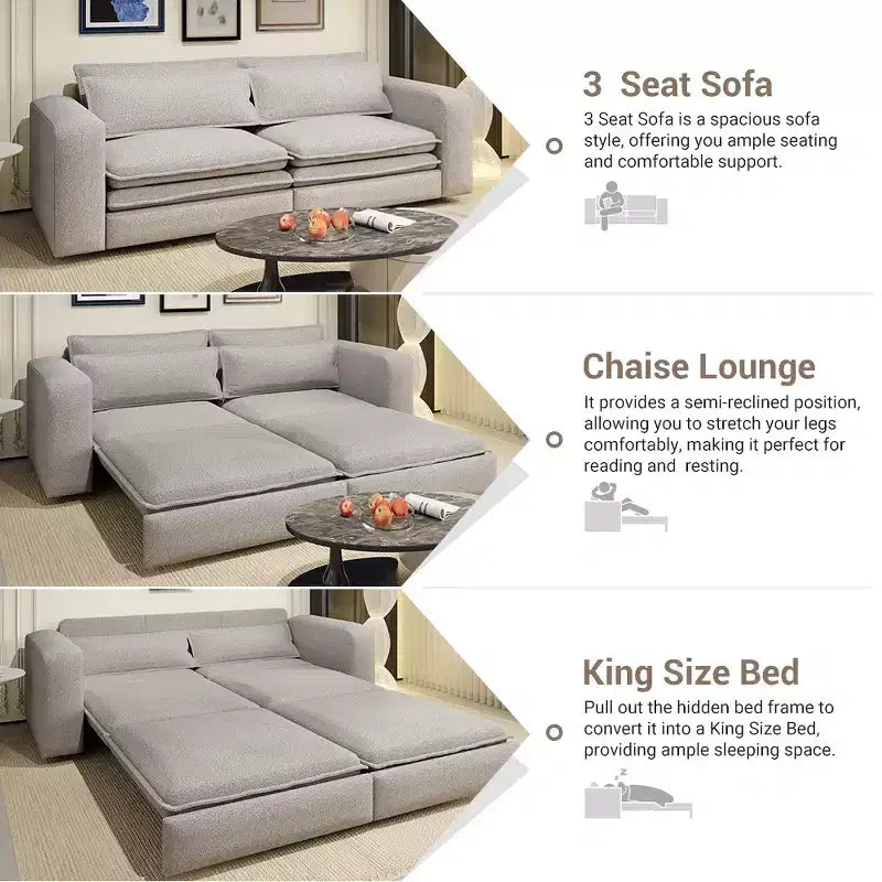 Divano Letto King Estraibile da 93" – Divano Convertibile 3 in 1 con Cuscini Lombari