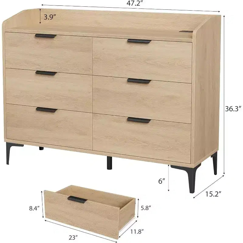 Cassettiera a 6 cassetti con prese elettriche – Cassettiera contenitore larga 120 cm