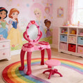 JVNOXK 17 inch Children's Dressing Table, includes a matching stool and 15 toy accessories, featuring an interactive light-up mirror and hairdryer