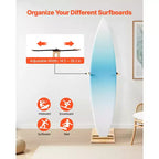 Supporto Verticale per Tavola da Surf – Rastrelliera in Legno Regolabile per Riporre ed Esporre la Tavola