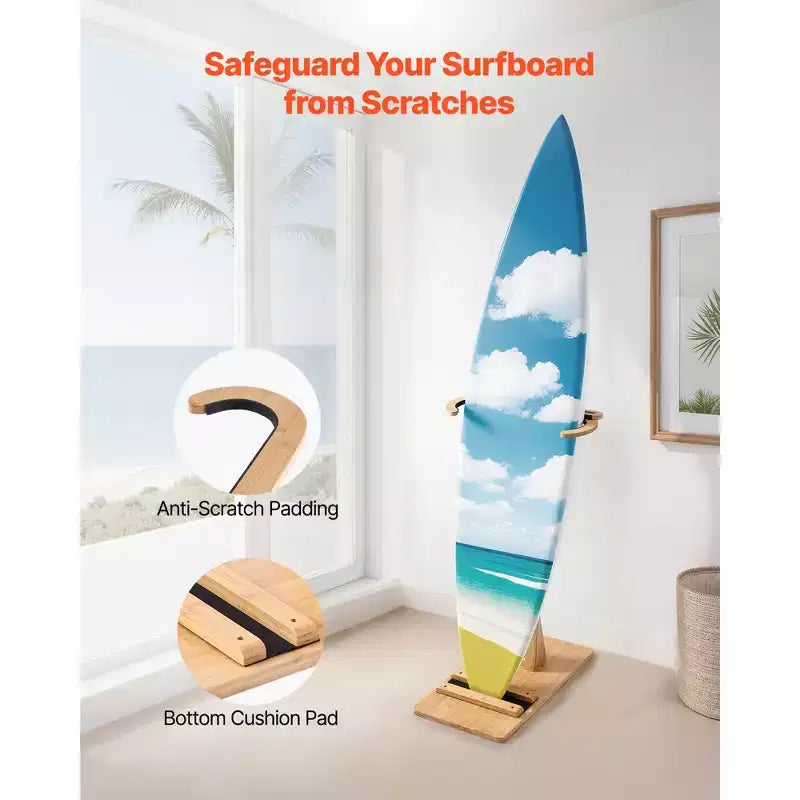 Supporto Verticale per Tavola da Surf – Rastrelliera in Legno Regolabile per Riporre ed Esporre la Tavola