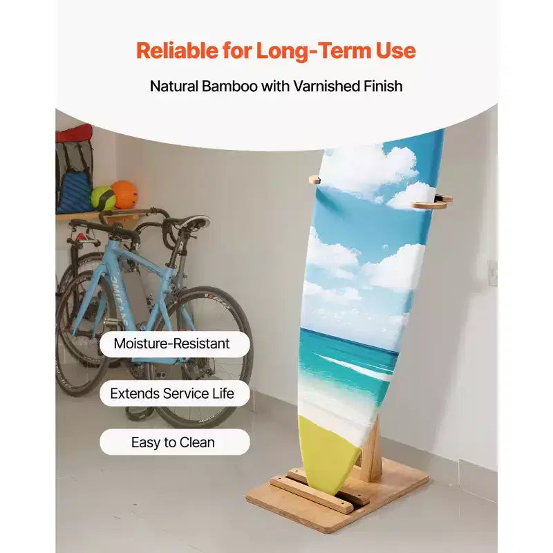 Supporto Verticale per Tavola da Surf – Rastrelliera in Legno Regolabile per Riporre ed Esporre la Tavola