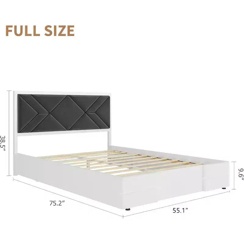 Moderno Telaio Letto Imbottito Capitonnè – Letto a Piattaforma Bianco con Testiera