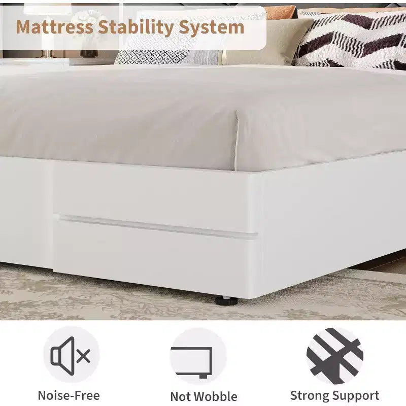 Moderno Telaio Letto Imbottito Capitonnè – Letto a Piattaforma Bianco con Testiera