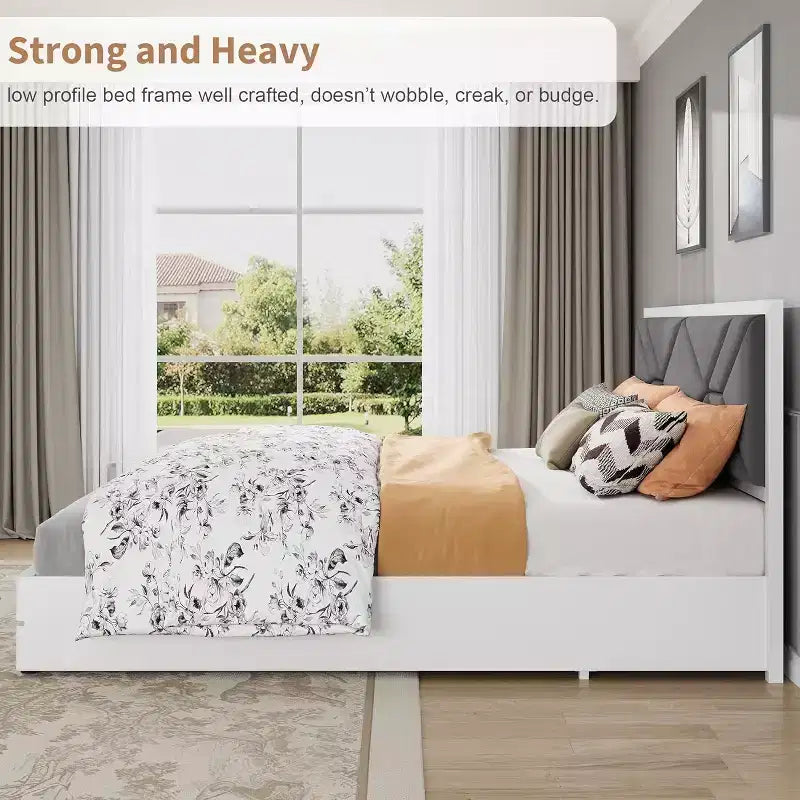Moderno Telaio Letto Imbottito Capitonnè – Letto a Piattaforma Bianco con Testiera