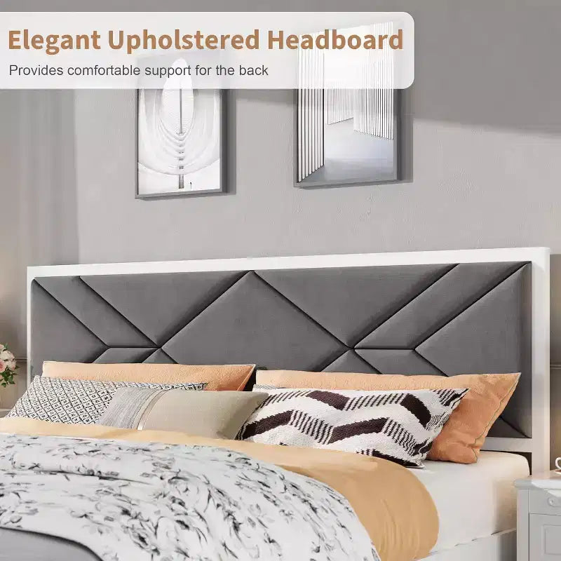 Moderno Telaio Letto Imbottito Capitonnè – Letto a Piattaforma Bianco con Testiera