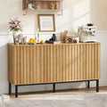 Vertical Strip Side Cabinet, Particleboard Material, Natural Wood Color, 4-Door Design, for Living Room & Bedroom
