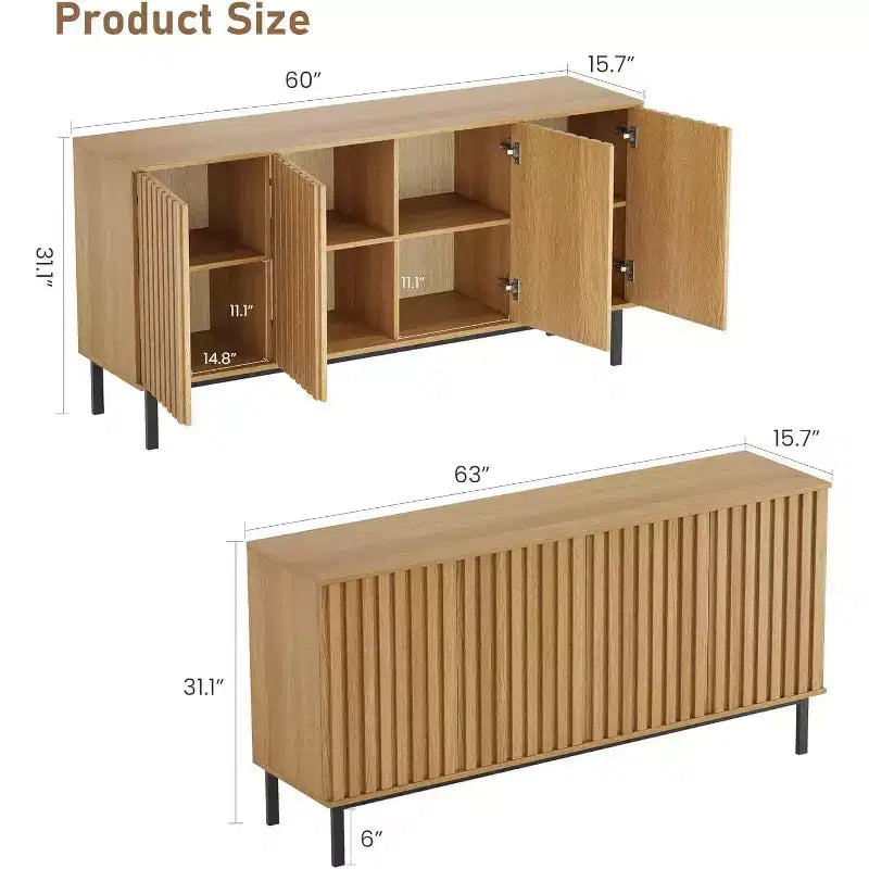 Mobile credenza a 4 ante con pannelli scanalati