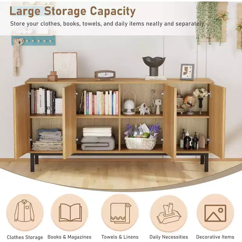 Mobile credenza a 4 ante con pannelli scanalati
