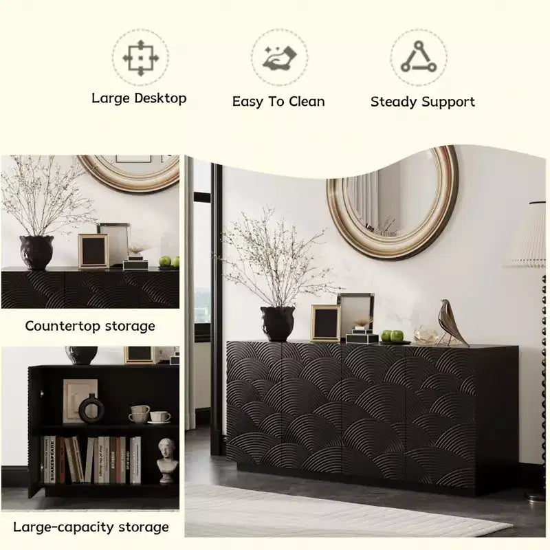 Madia da 150 cm in stile Mid-Century con ripiani regolabili e motivo geometrico