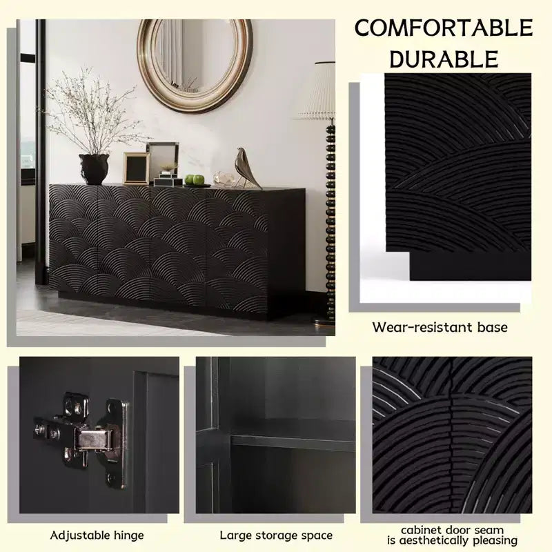 Madia da 150 cm in stile Mid-Century con ripiani regolabili e motivo geometrico