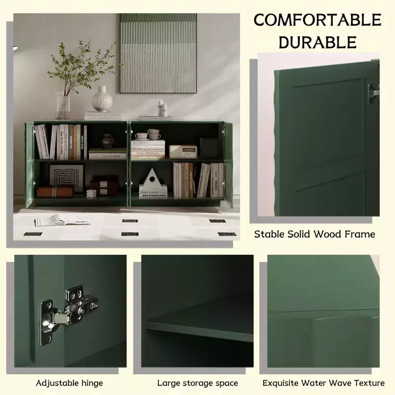 Madia/Credenza moderna di metà secolo da 60" con ripiani regolabili e ante geometriche