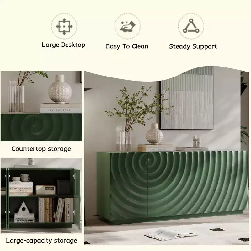 Madia/Credenza moderna di metà secolo da 60" con ripiani regolabili e ante geometriche