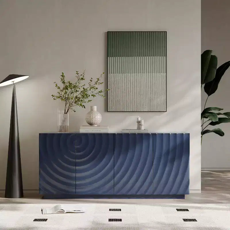 Madia/Credenza moderna di metà secolo da 60" con ripiani regolabili e ante geometriche