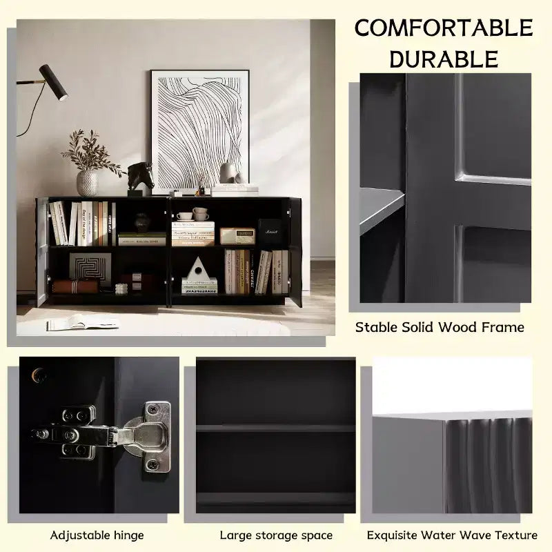 Madia/Credenza moderna di metà secolo da 60" con ripiani regolabili e ante geometriche