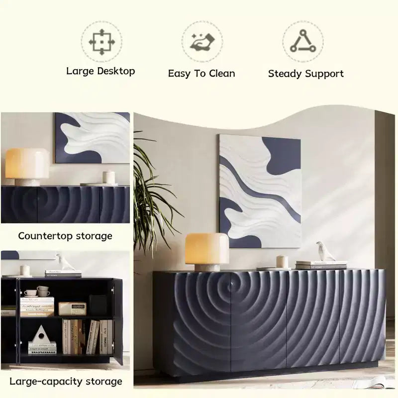 Madia/Credenza moderna di metà secolo da 60" con ripiani regolabili e ante geometriche